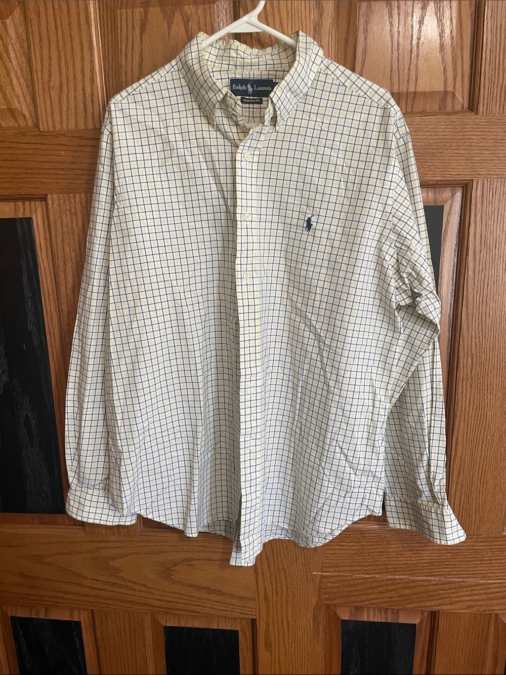 Ralph Lauren White and Blue Windowpane Button-Down Shirt